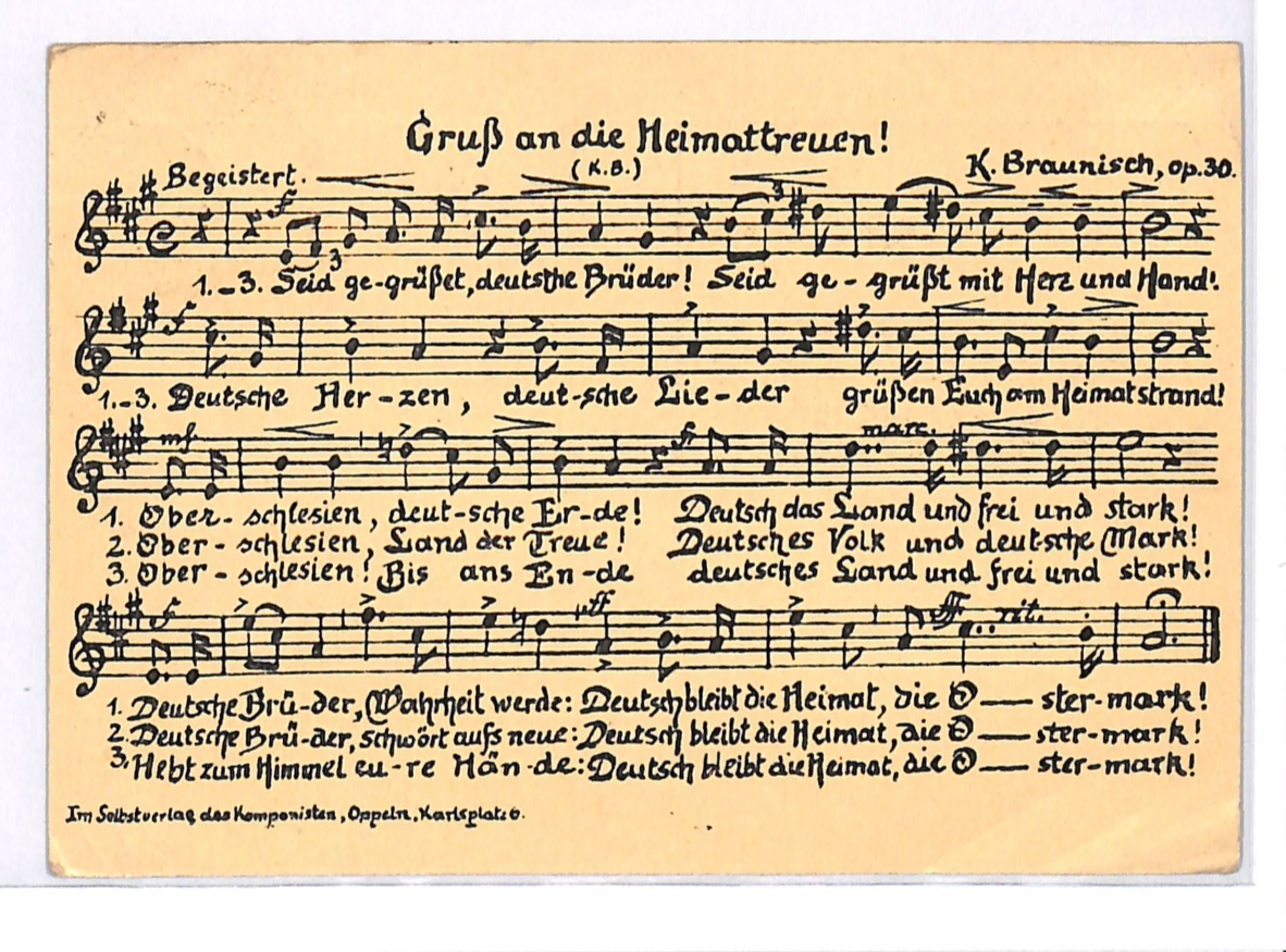 UPPER SILESIA PLEBISCITE 1921 Poland/Germany Card PATRIOTIC *MUSIC* Oppeln WK195 - Image 3
