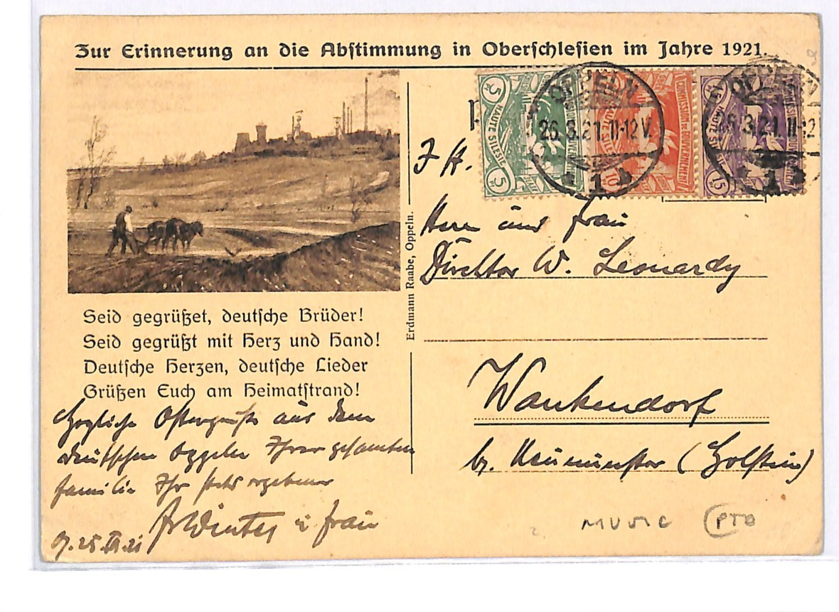 UPPER SILESIA PLEBISCITE 1921 Poland/Germany Card PATRIOTIC *MUSIC* Oppeln WK195 - Image 5