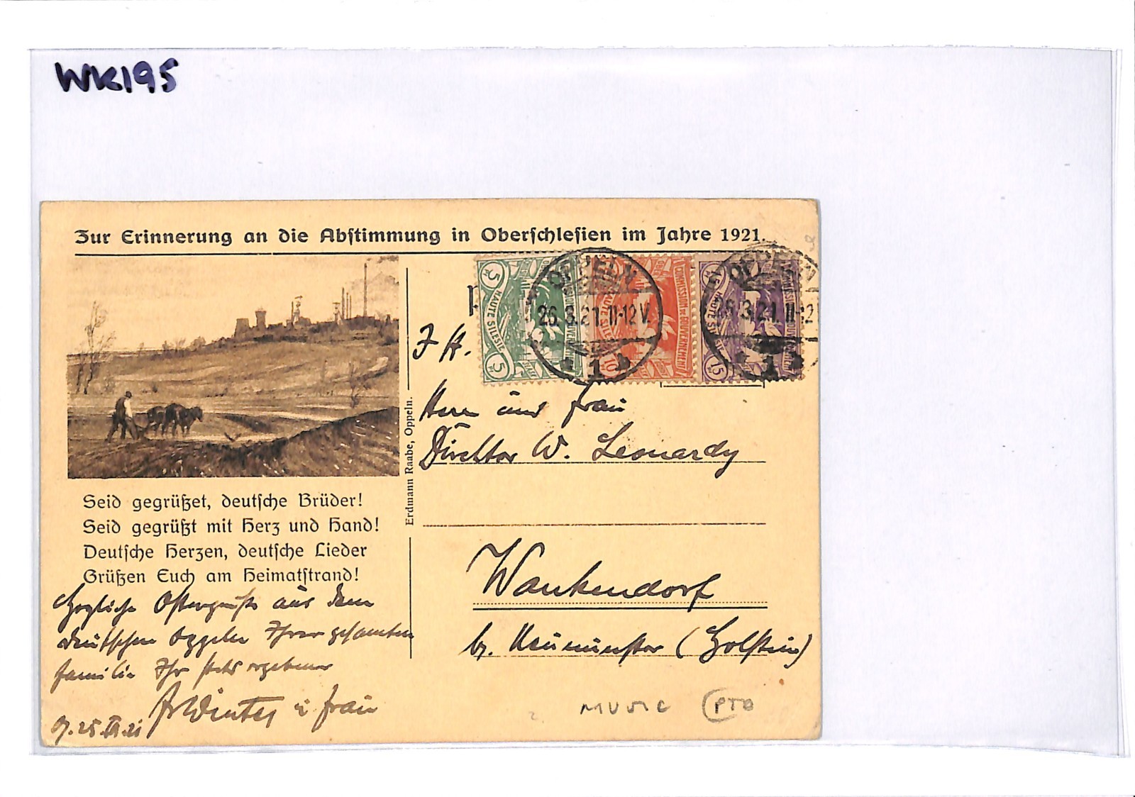 UPPER SILESIA PLEBISCITE 1921 Poland/Germany Card PATRIOTIC *MUSIC* Oppeln WK195 - Image 9