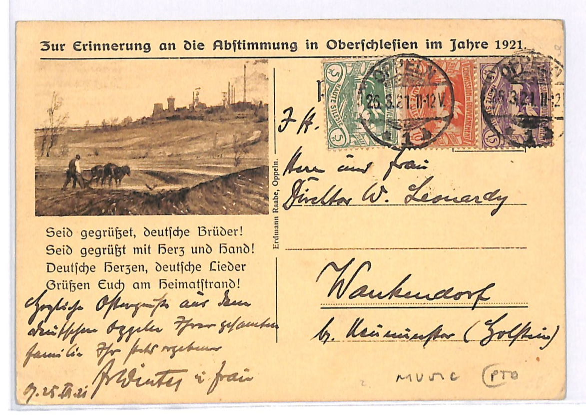 UPPER SILESIA PLEBISCITE 1921 Poland/Germany Card PATRIOTIC *MUSIC* Oppeln WK195