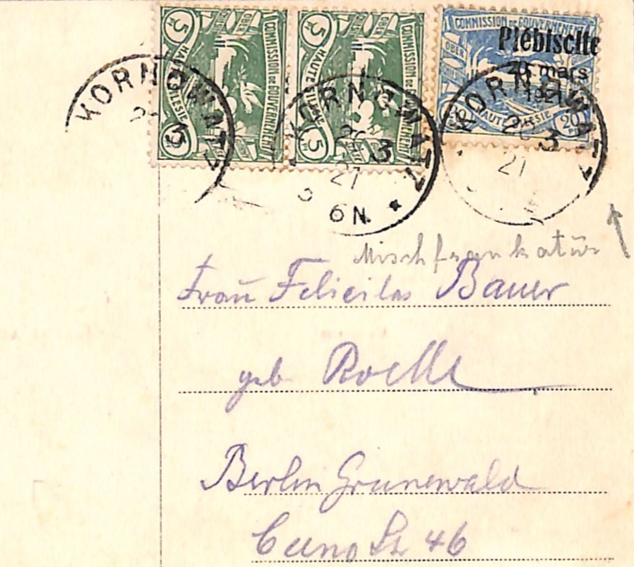 UPPER SILESIA *Plebiscite* O/p VARIETY 1921 Poland/Germany Card KORNOWATZ WK186 - Image 3