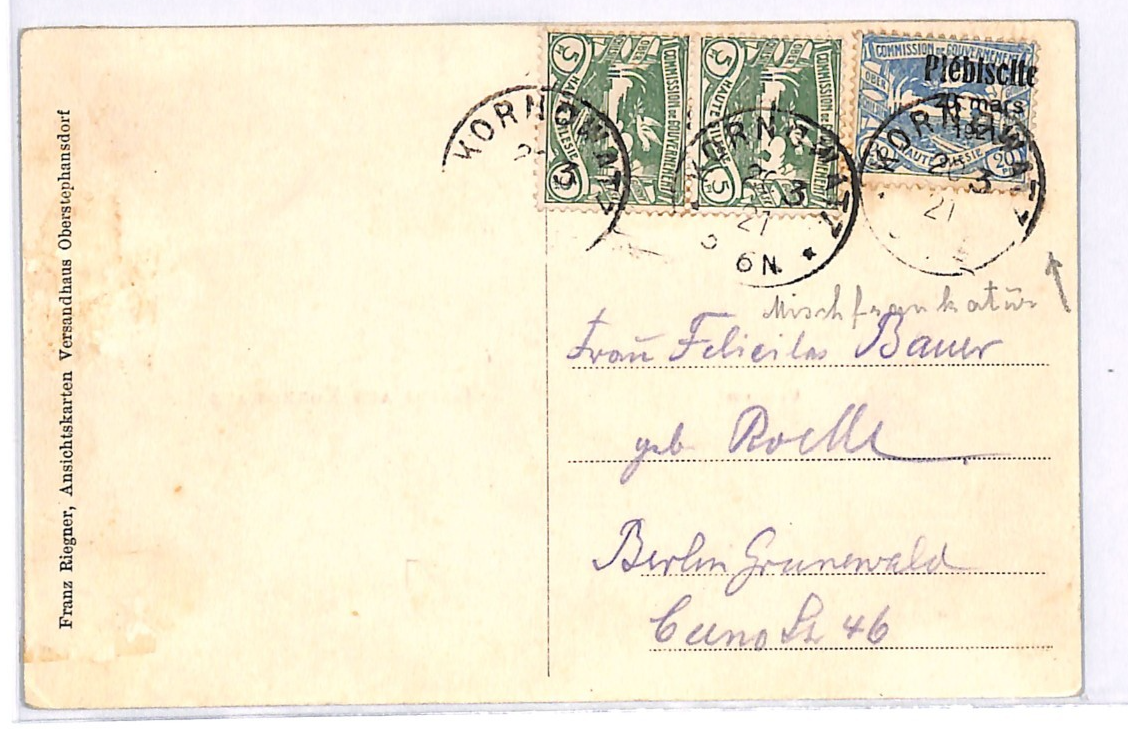 UPPER SILESIA *Plebiscite* O/p VARIETY 1921 Poland/Germany Card KORNOWATZ WK186 - Image 5
