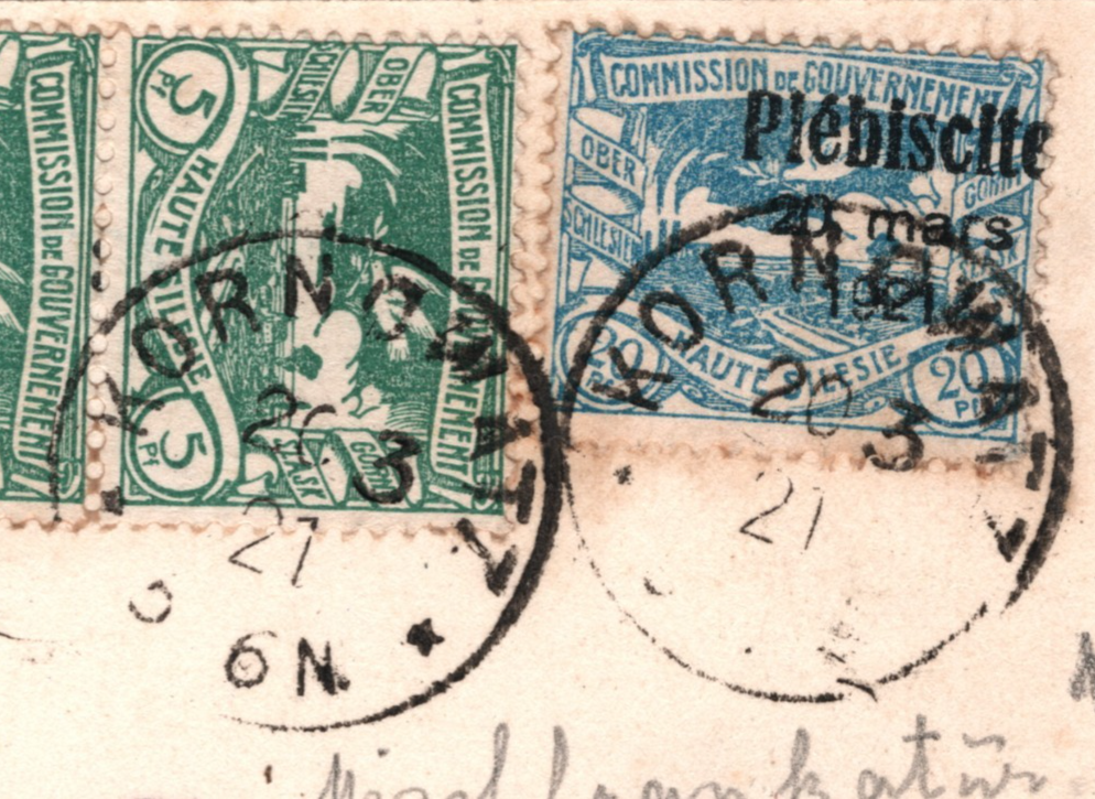 UPPER SILESIA *Plebiscite* O/p VARIETY 1921 Poland/Germany Card KORNOWATZ WK186