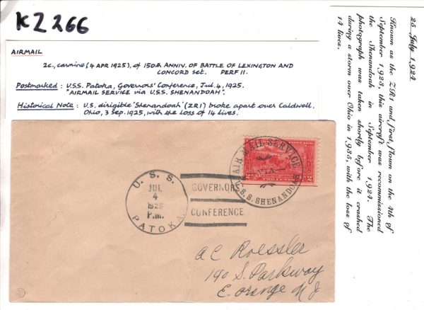 USA 1925 Cover AIRSHIP *SHENANDOAH* Naval SHIP PATOKA Governors Conference KZ266 - Image 7