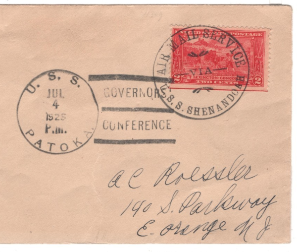 USA 1925 Cover AIRSHIP *SHENANDOAH* Naval SHIP PATOKA Governors Conference KZ266