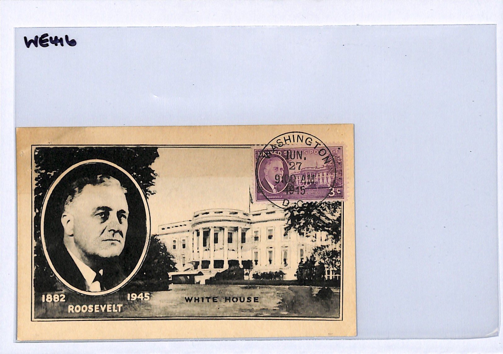 USA 1945 FDC *ROOSEVELT FDR* WW2 3c White House MAXI-CARD First Day Cover WE416 - Image 7
