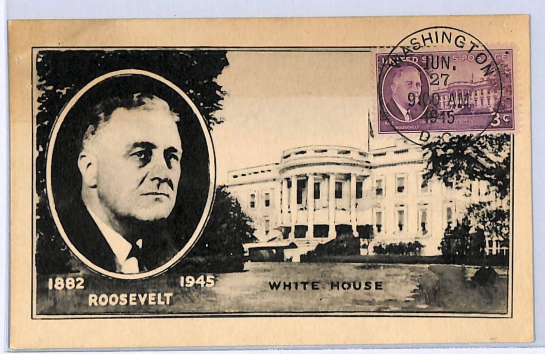 USA 1945 FDC *ROOSEVELT FDR* WW2 3c White House MAXI-CARD First Day Cover WE416