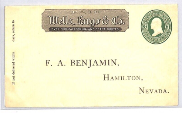 USA ADVERT Cover *WELLS FARGO* NEVADA Agent Stationery 3 Cents Scott.U83 XU5 - Image 3