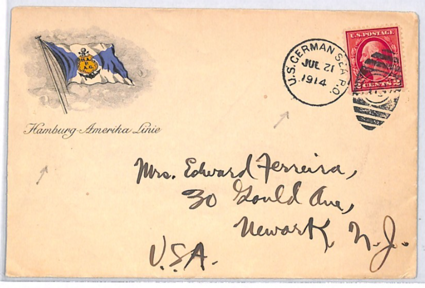 USA ADVERT *Hamburg America Line* Cover 1914 GERMAN SEA PO Duplex MARITIME YH362