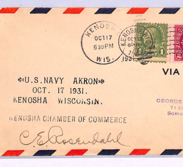 USA AIRSHIP AKRON Air Mail 1931 Cover Kenosha *ROSENDAHL* Signed (Zeppelin)XA88 - Image 5