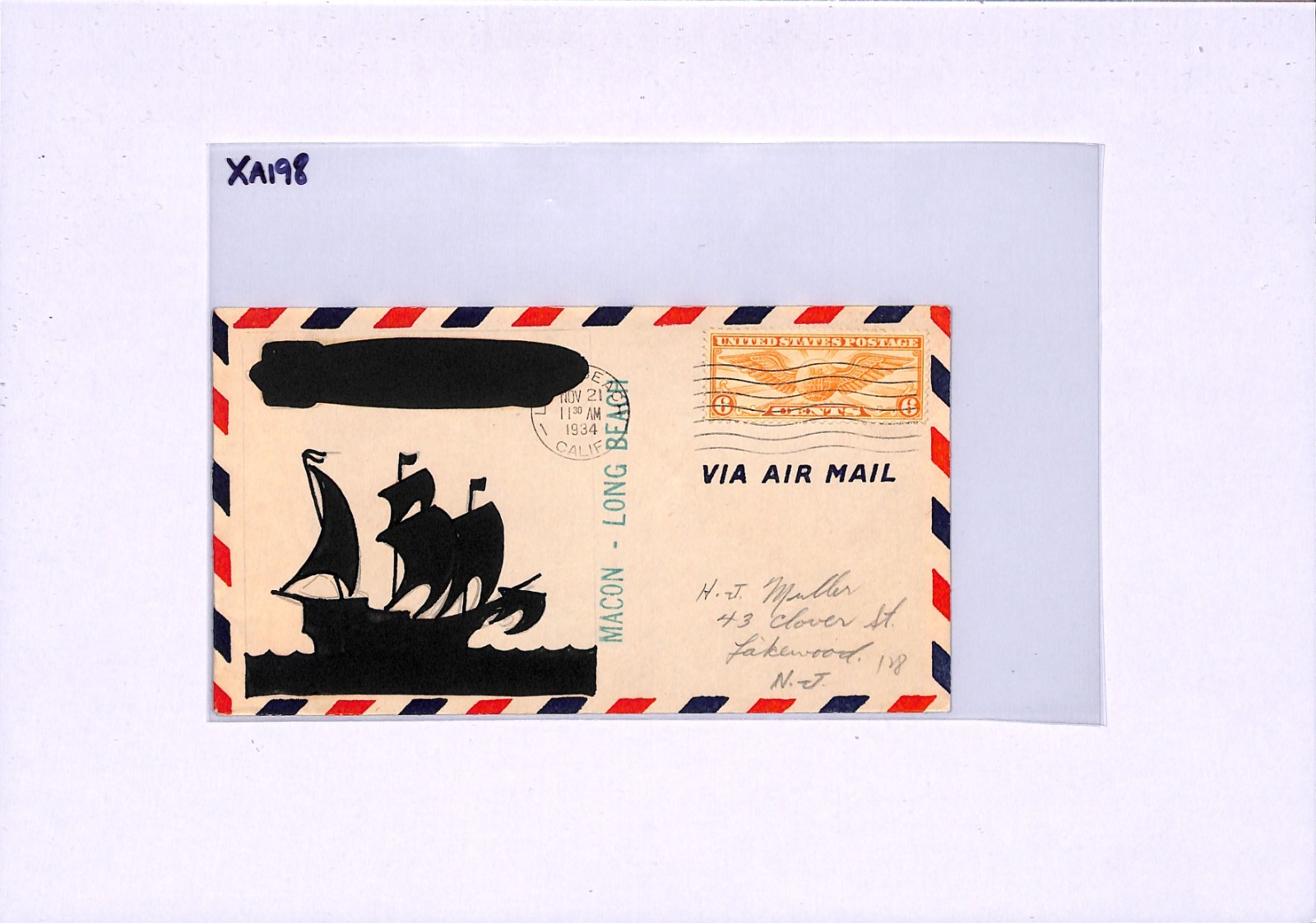 USA AIRSHIP *MACON* Air 1934 Cover HAND-ILLUSTRATED Long Beach (Zeppelin)XA198 - Image 5