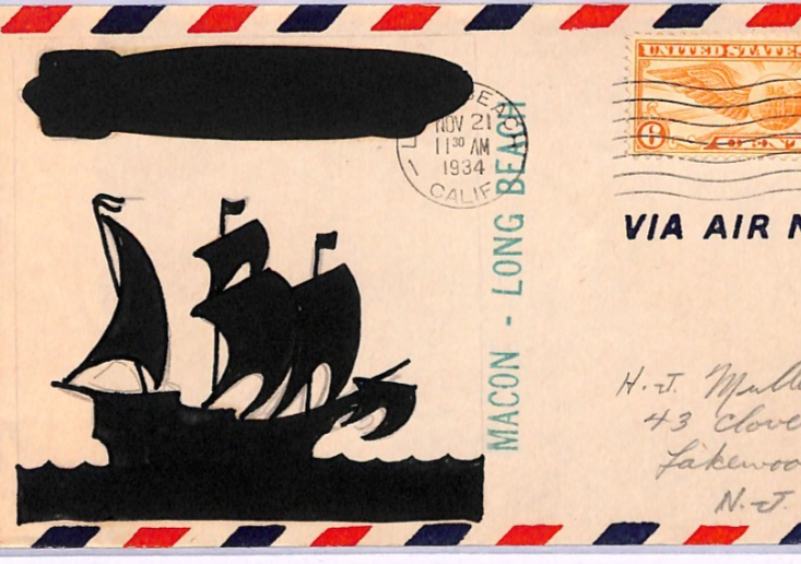 USA AIRSHIP *MACON* Air 1934 Cover HAND-ILLUSTRATED Long Beach (Zeppelin)XA198