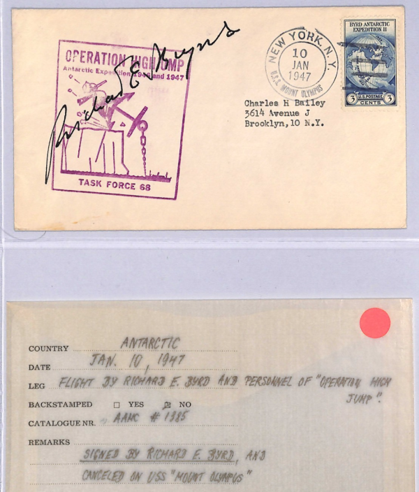 USA ANTARCTIC EXPEDITION Cover *RICHARD E BYRD* SIGNED 1947 USS Mt Olympus WT131 - Image 5