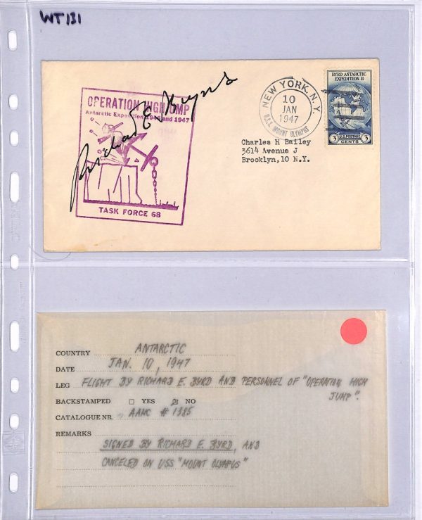 USA ANTARCTIC EXPEDITION Cover *RICHARD E BYRD* SIGNED 1947 USS Mt Olympus WT131 - Image 6