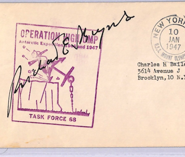 USA ANTARCTIC EXPEDITION Cover *RICHARD E BYRD* SIGNED 1947 USS Mt Olympus WT131