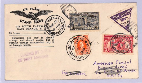 USA-ARGENTINA Air 1926 Cover *DON DUGGAN* FIRST FLIGHT Muller 223 (15,000) WT139 - Image 3