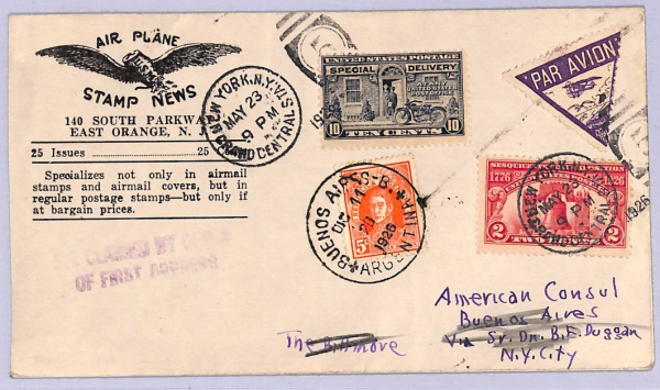 USA-ARGENTINA Air 1926 Cover *DON DUGGAN* FIRST FLIGHT Muller 223 (15,000) WT139 - Image 5