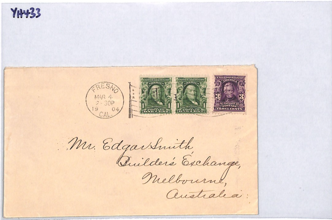 USA AUSTRALIA MAIL Cover *Fresno* California 5c Rate 1904 Melbourne YH433 - Image 11