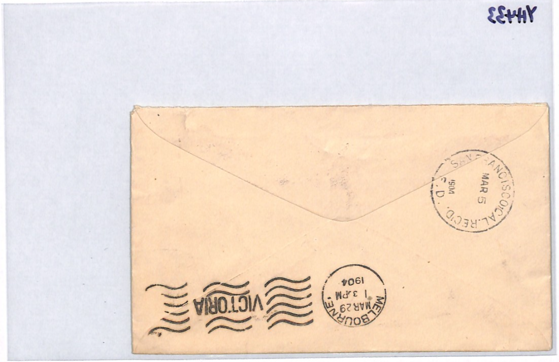 USA AUSTRALIA MAIL Cover *Fresno* California 5c Rate 1904 Melbourne YH433 - Image 12