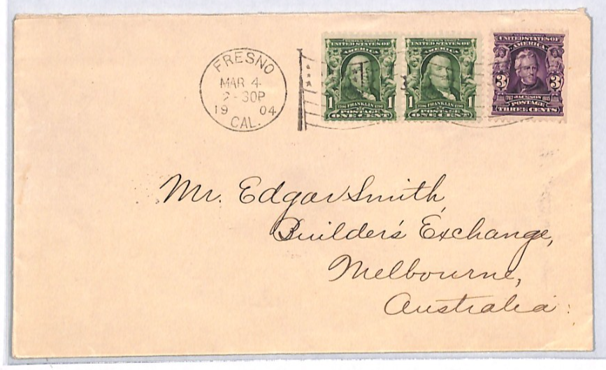 USA AUSTRALIA MAIL Cover *Fresno* California 5c Rate 1904 Melbourne YH433 - Image 3