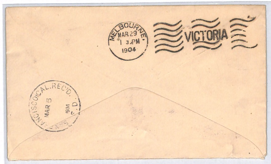 USA AUSTRALIA MAIL Cover *Fresno* California 5c Rate 1904 Melbourne YH433 - Image 4