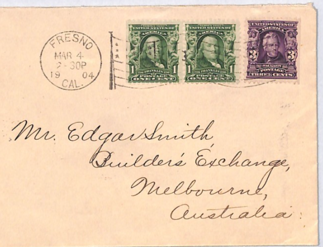 USA AUSTRALIA MAIL Cover *Fresno* California 5c Rate 1904 Melbourne YH433 - Image 5