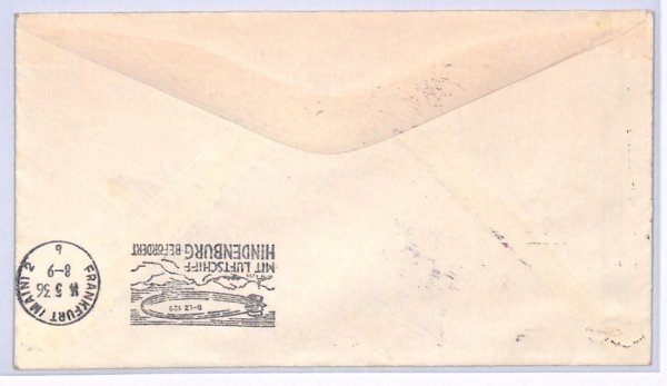USA Air 10c Block{4} HINDENBURG ZEPPELIN Cover FIRST FLIGHT 1936 Frankfurt XF110 - Image 4