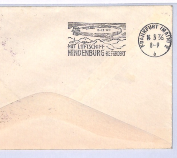 USA Air 10c Block{4} HINDENBURG ZEPPELIN Cover FIRST FLIGHT 1936 Frankfurt XF110 - Image 5