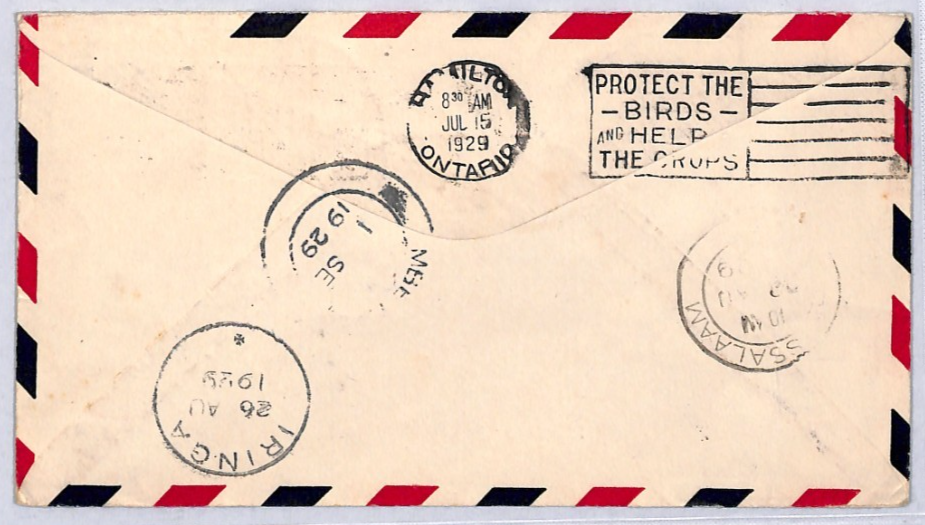 USA Air 1929 Cover FIRST FLIGHT Detroit Toronto 9c Forward *Tanganyika* YU206 - Image 3