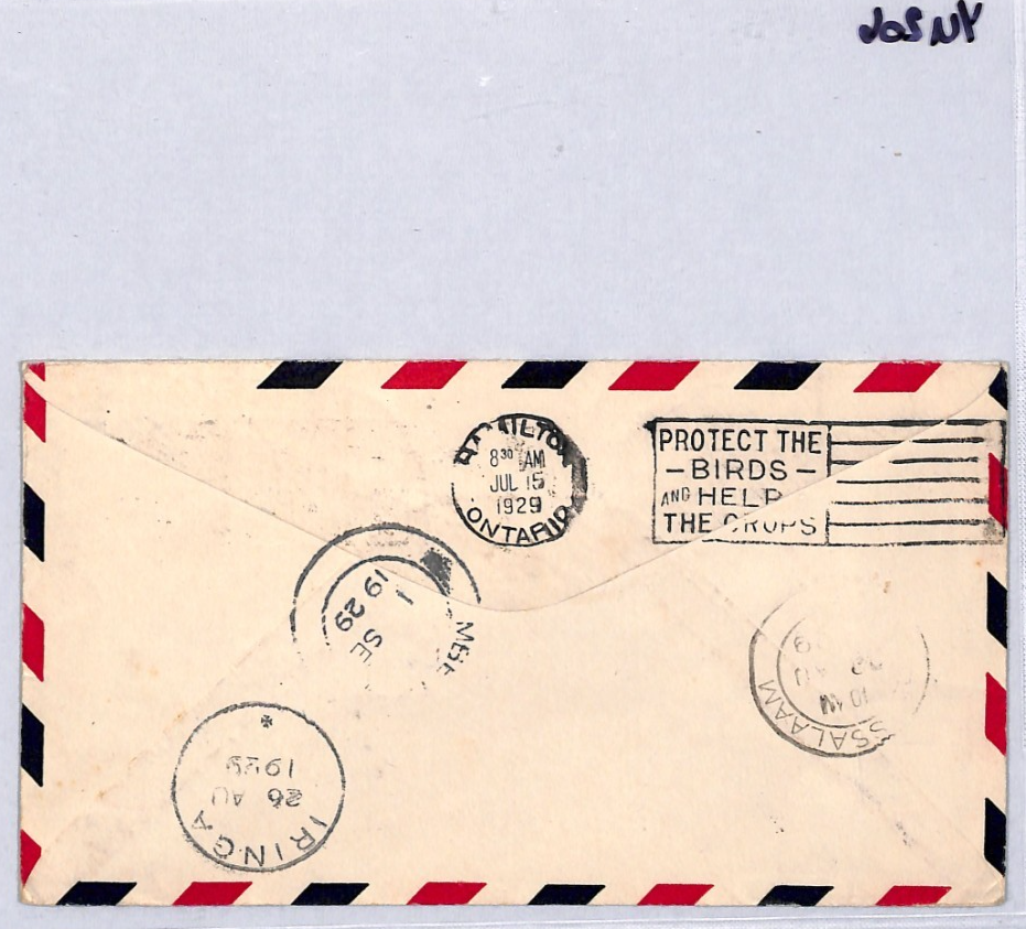USA Air 1929 Cover FIRST FLIGHT Detroit Toronto 9c Forward *Tanganyika* YU206 - Image 9