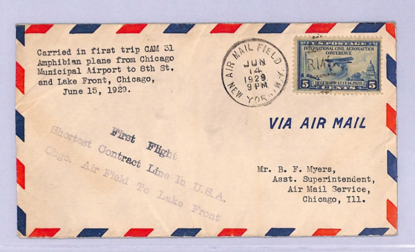 USA Air 1929 Cover *FLYING BOAT* FIRST FLIGHT Chicago Airport-Lake Front WT137 - Image 3