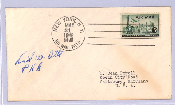 USA Air 1948 Cover FIRST FLIGHT MUNICH NY Field Salisbury MD Signed PILOT WT130 - Image 3