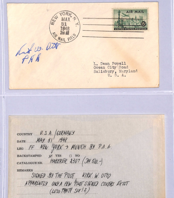 USA Air 1948 Cover FIRST FLIGHT MUNICH NY Field Salisbury MD Signed PILOT WT130 - Image 5