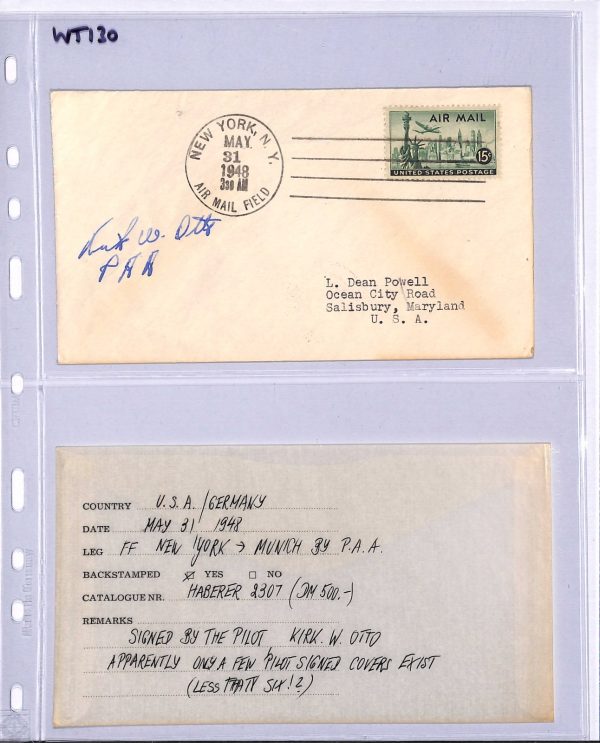 USA Air 1948 Cover FIRST FLIGHT MUNICH NY Field Salisbury MD Signed PILOT WT130 - Image 8