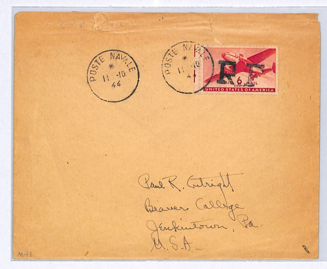 USA Air 6c Overprint *RF* LIBERATION FRANCE WW2 Cover 1944 NAVAL POST CDS WX265 - Image 3