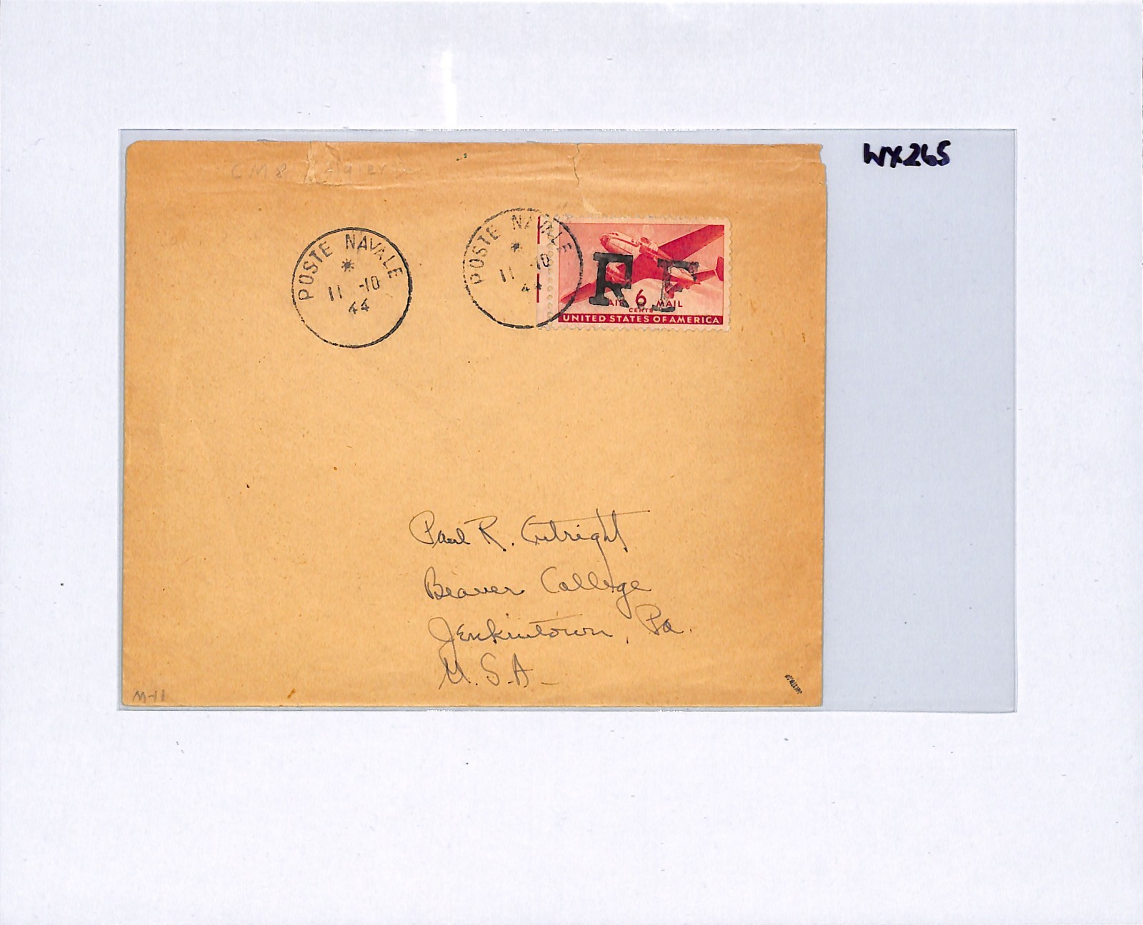 USA Air 6c Overprint *RF* LIBERATION FRANCE WW2 Cover 1944 NAVAL POST CDS WX265 - Image 5