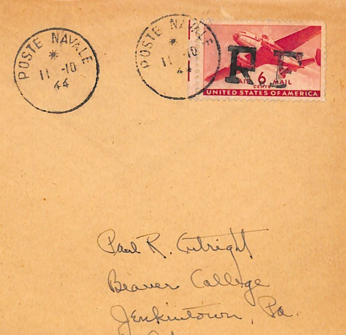 USA Air 6c Overprint *RF* LIBERATION FRANCE WW2 Cover 1944 NAVAL POST CDS WX265