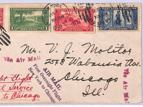 USA Air Mail 1925 *LEXINGTON SET*{3} Cover FIRST NIGHT FLIGHT NYC-Chicago XA19 - Image 3