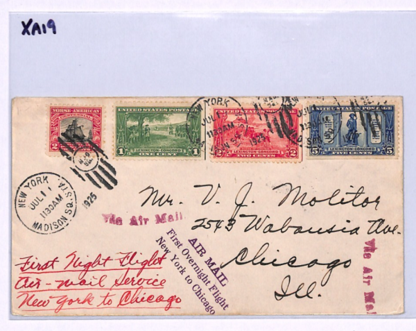 USA Air Mail 1925 *LEXINGTON SET*{3} Cover FIRST NIGHT FLIGHT NYC-Chicago XA19 - Image 7