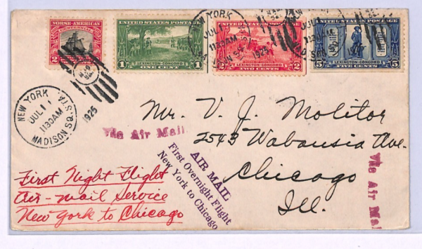 USA Air Mail 1925 *LEXINGTON SET*{3} Cover FIRST NIGHT FLIGHT NYC-Chicago XA19