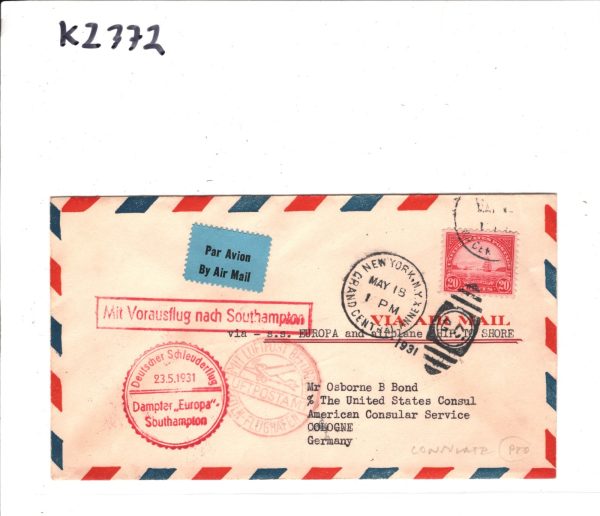 USA Air Mail 1931 Card CATAPULT MAIL *Europa* Germany Cologne US CONSULATE KZ372 - Image 12