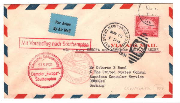 USA Air Mail 1931 Card CATAPULT MAIL *Europa* Germany Cologne US CONSULATE KZ372 - Image 4