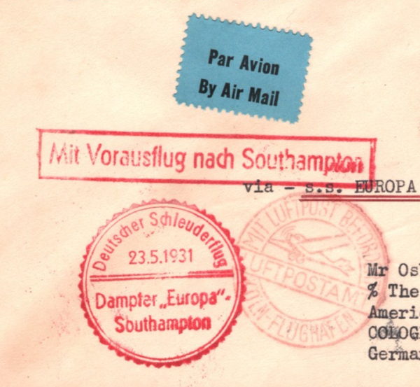USA Air Mail 1931 Card CATAPULT MAIL *Europa* Germany Cologne US CONSULATE KZ372 - Image 8