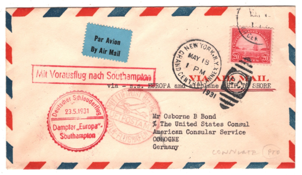 USA Air Mail 1931 Card CATAPULT MAIL *Europa* Germany Cologne US CONSULATE KZ372 - Image 10
