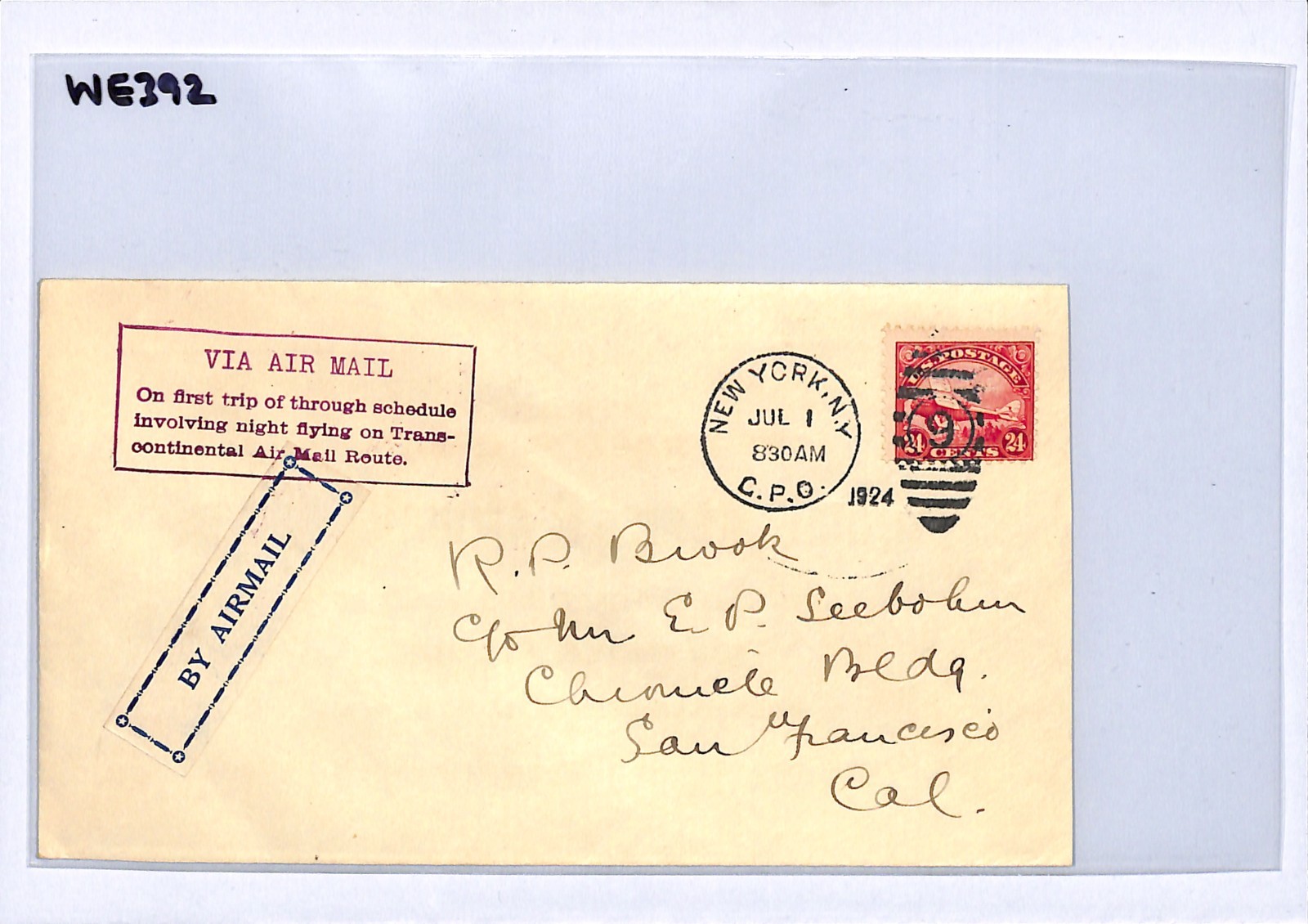 USA Air Mail #C6 24c Cover 1924 FIRST TRANSCONTINENTAL FLIGHT NY San Fran WE392 - Image 5