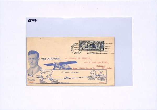 USA Air Mail Cover 1927 *LINDBERGH* Illustrated TRANSATLANTIC FLIGHT Map XF94 - Image 6