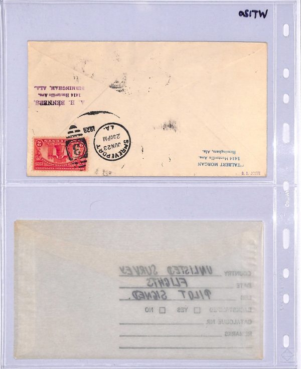 USA Air Mail Cover SURVEY FLIGHT 1928 Pilot Signed Birmingham Shreveport WT120 - Image 5