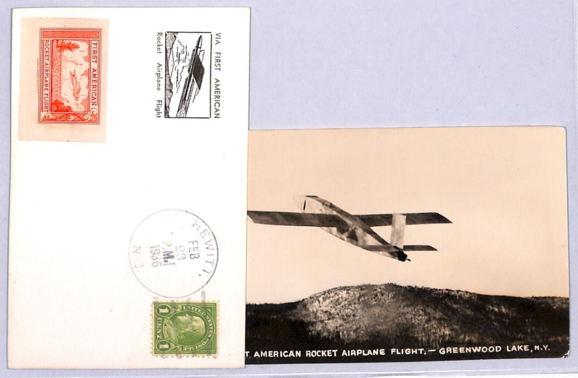 USA Airmail *ROCKET AIRPLANE* Pair Postcards{2} 1936 FIRST FLIGHT Signed YU205 - Image 3