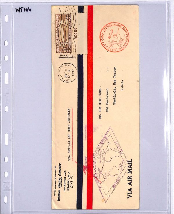 USA #C14 Cover GRAF ZEPPELIN $1.30 Plate Air 1930 PAN AMERICA ROUND FLIGHT WT106 - Image 5