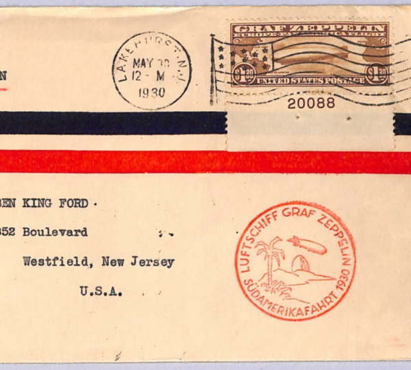 USA #C14 Cover GRAF ZEPPELIN $1.30 Plate Air 1930 PAN AMERICA ROUND FLIGHT WT106
